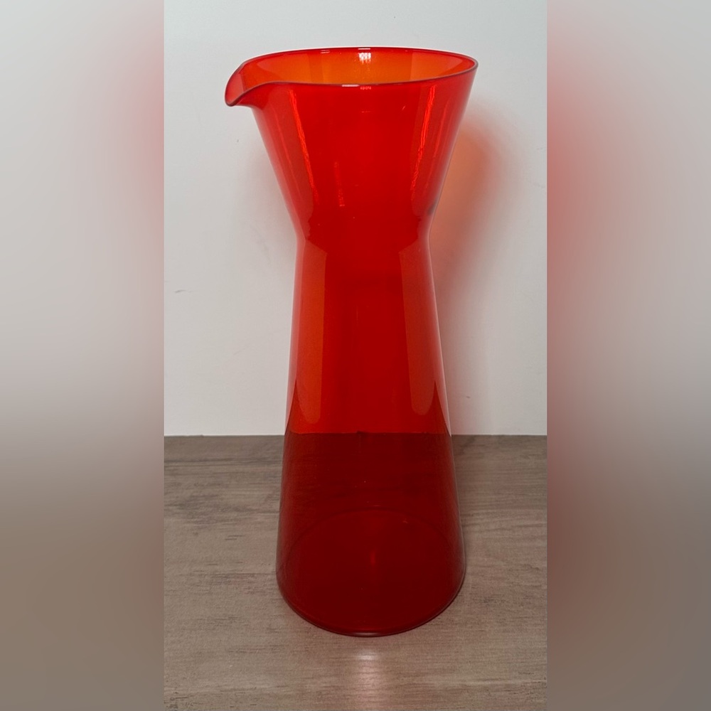 Vintage Modern Glass Carafe Cocktail Pitcher Mod‎ Tangerine Red Orange.